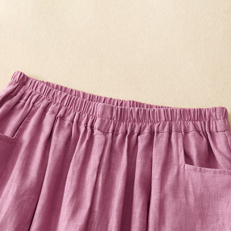 Pantalones tobilleros de algodón con bolsillos para mujer, de Buddha Stones Summer Commute, en color puro