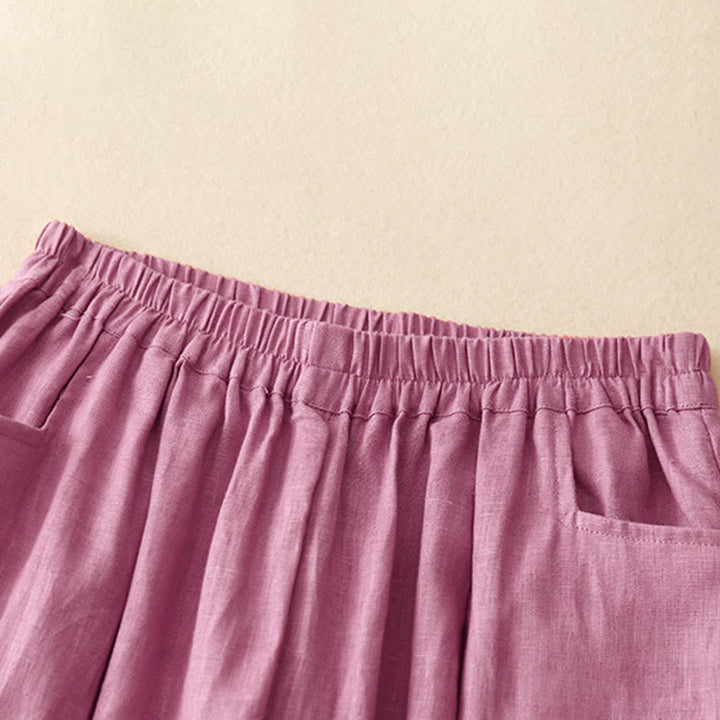 Pantalones tobilleros de algodón con bolsillos para mujer, de Buddha Stones Summer Commute, en color puro
