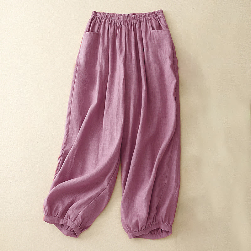 Pantalones tobilleros de color liso para mujer con bolsillos , de Buddha Stones, ideales para el verano. - Rojo violeta pálido - US8-10，UK/AU12-14，EU40-42 (2XL) - image 0