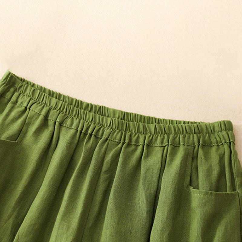 Pantalones tobilleros de algodón con bolsillos para mujer, de Buddha Stones Summer Commute, en color puro