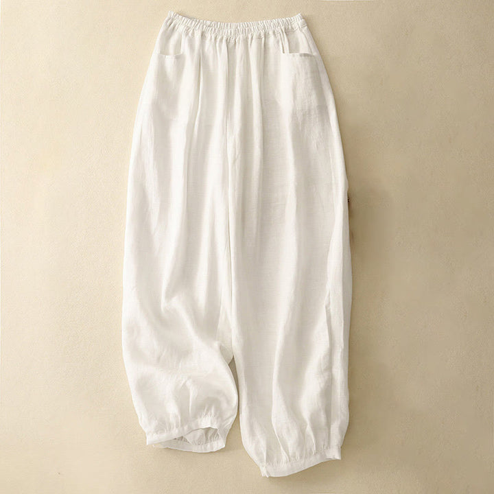 Pantalones tobilleros de algodón con bolsillos para mujer, de Buddha Stones Summer Commute, en color puro