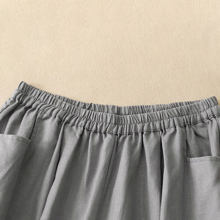 Pantalones tobilleros de algodón con bolsillos para mujer, de Buddha Stones Summer Commute, en color puro