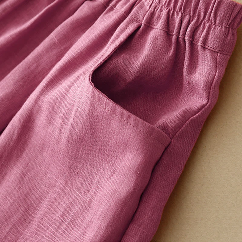 Pantalones tobilleros de algodón con bolsillos para mujer, de Buddha Stones Summer Commute, en color puro