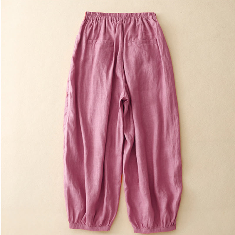 Pantalones tobilleros de algodón con bolsillos para mujer, de Buddha Stones Summer Commute, en color puro