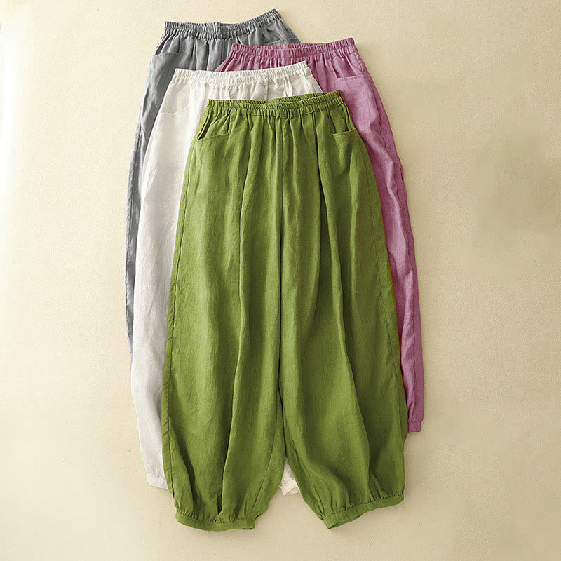 Pantalones tobilleros de algodón con bolsillos para mujer, de Buddha Stones Summer Commute, en color puro