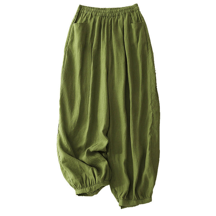 Pantalones tobilleros de algodón con bolsillos para mujer, de Buddha Stones Summer Commute, en color puro