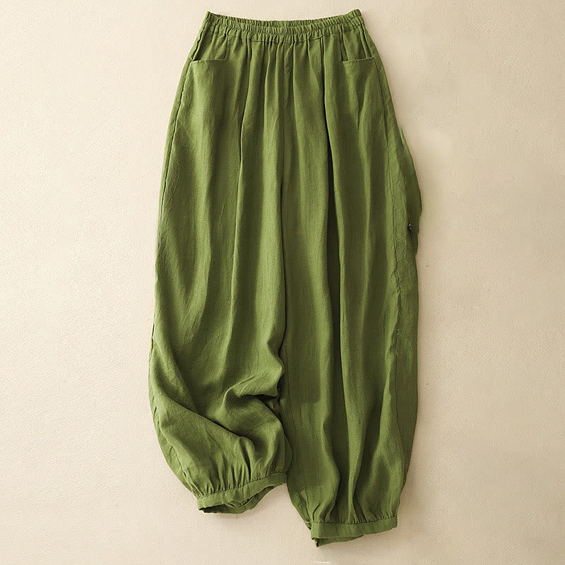 Pantalones tobilleros de algodón con bolsillos para mujer, de Buddha Stones Summer Commute, en color puro