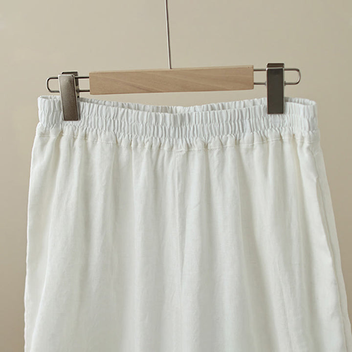 Pantalones de algodón de pierna ancha para mujer con bolsillos y diseño retro de patchwork de encaje liso de Buddha Stones Commute, longitud 7-8 - image 20