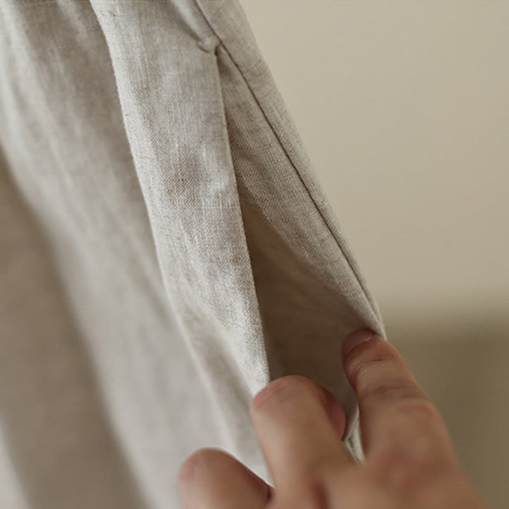 Pantalones de algodón de pierna ancha para mujer con bolsillos y diseño retro de patchwork de encaje liso de Buddha Stones Commute, longitud 7-8 - image 7