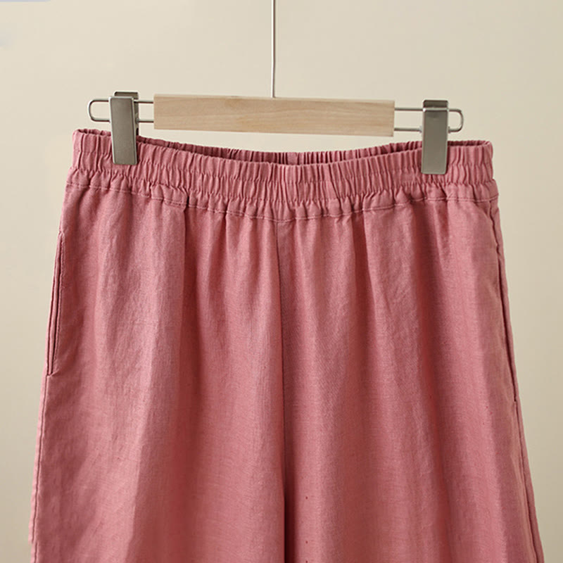 Pantalones de algodón de pierna ancha para mujer con bolsillos y diseño retro de patchwork de encaje liso de Buddha Stones Commute, longitud 7-8 - image 11