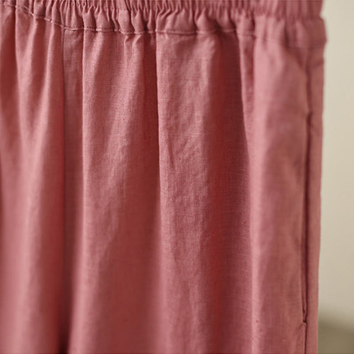 Pantalones de algodón de pierna ancha para mujer con bolsillos y diseño retro de patchwork de encaje liso de Buddha Stones Commute, longitud 7-8 - image 12