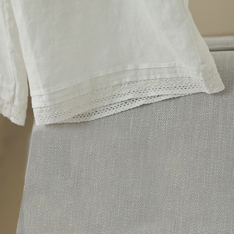 Pantalones de algodón de pierna ancha para mujer con bolsillos y diseño retro de patchwork de encaje liso de Buddha Stones Commute, longitud 7-8 - image 22