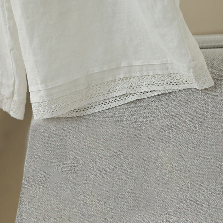 Pantalones de algodón de pierna ancha para mujer con bolsillos y diseño retro de patchwork de encaje liso de Buddha Stones Commute, longitud 7-8 - image 22