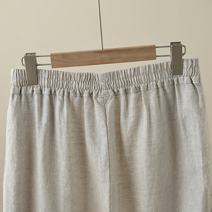 Pantalones de algodón de pierna ancha para mujer con bolsillos y diseño retro de patchwork de encaje liso de Buddha Stones Commute, longitud 7-8 - image 3