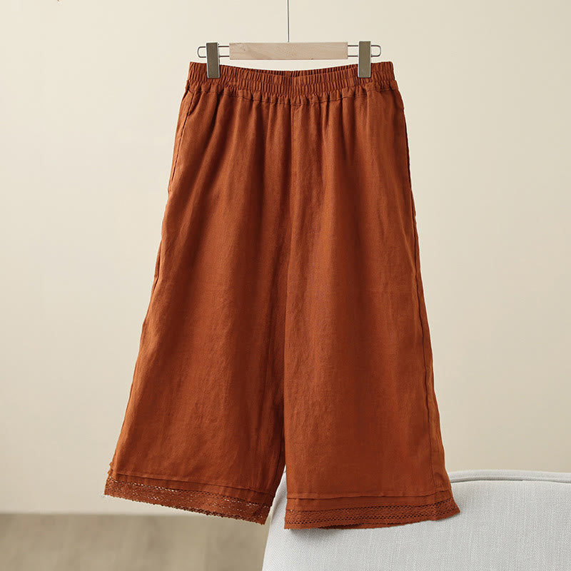 Pantalones de algodón de pierna ancha para mujer con bolsillos y diseño retro de patchwork de encaje liso de Buddha Stones Commute, longitud 7-8 - Chocolate - US8-10，UK/AU12-14，EU40-42 (2XL) - image 14