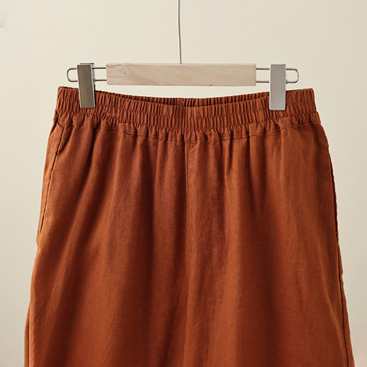 Pantalones de algodón de pierna ancha para mujer con bolsillos y diseño retro de patchwork de encaje liso de Buddha Stones Commute, longitud 7-8 - image 15