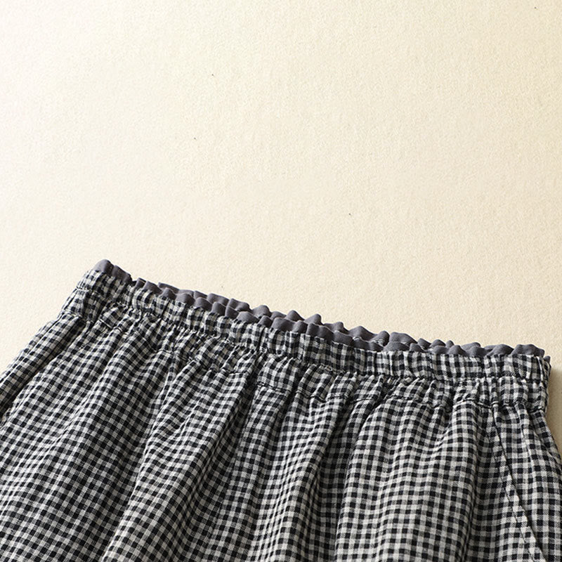 Pantalones casuales de lino y algodón con estampado a cuadros Buddha Stones Commute, de longitud 7-8, para mujer, con pernera ancha y bolsillos - image 10