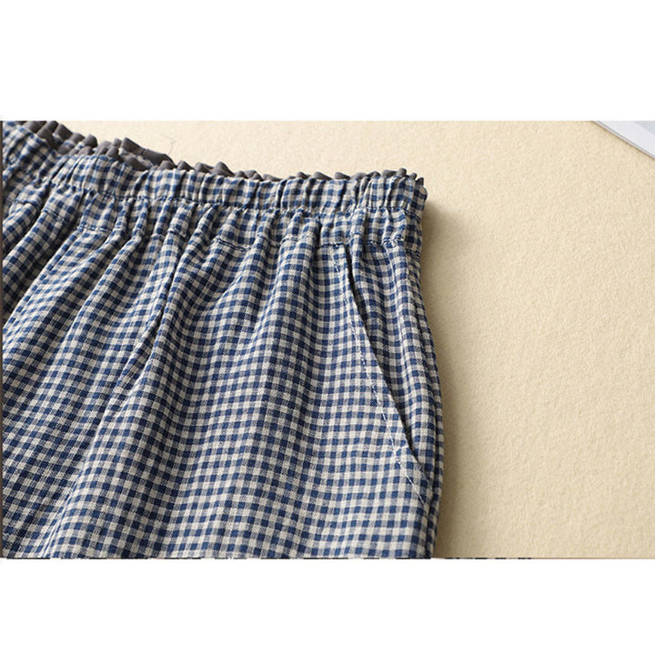 Pantalones casuales de lino y algodón con estampado a cuadros Buddha Stones Commute, de longitud 7-8, para mujer, con pernera ancha y bolsillos - image 6