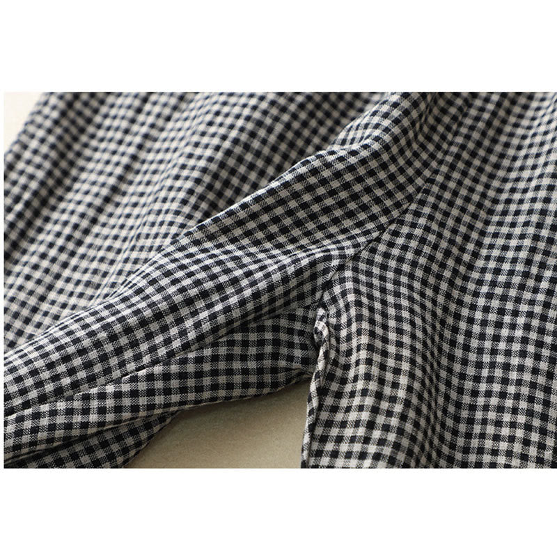 Pantalones casuales de lino y algodón con estampado a cuadros Buddha Stones Commute, de longitud 7-8, para mujer, con pernera ancha y bolsillos - image 14