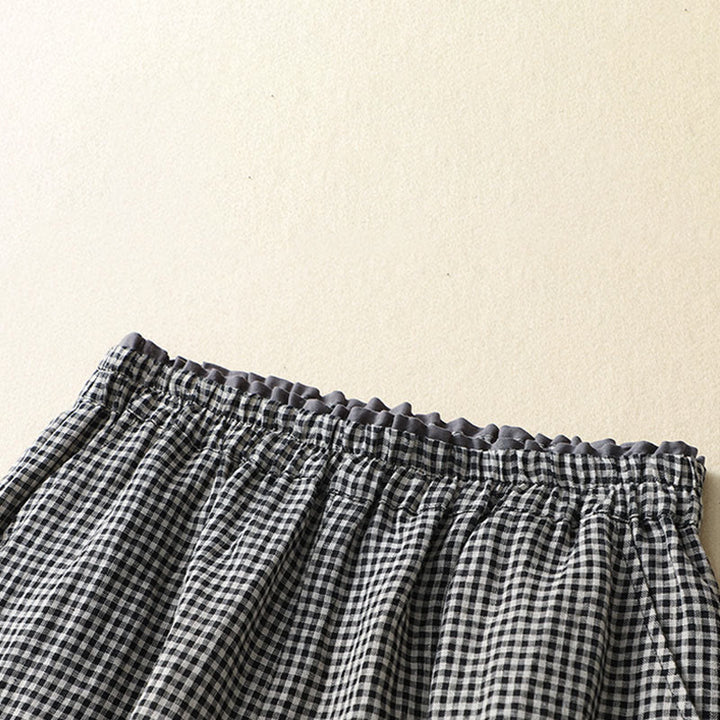 Pantalones casuales de lino y algodón con estampado a cuadros Buddha Stones Commute, de longitud 7-8, para mujer, con pernera ancha y bolsillos - image 10