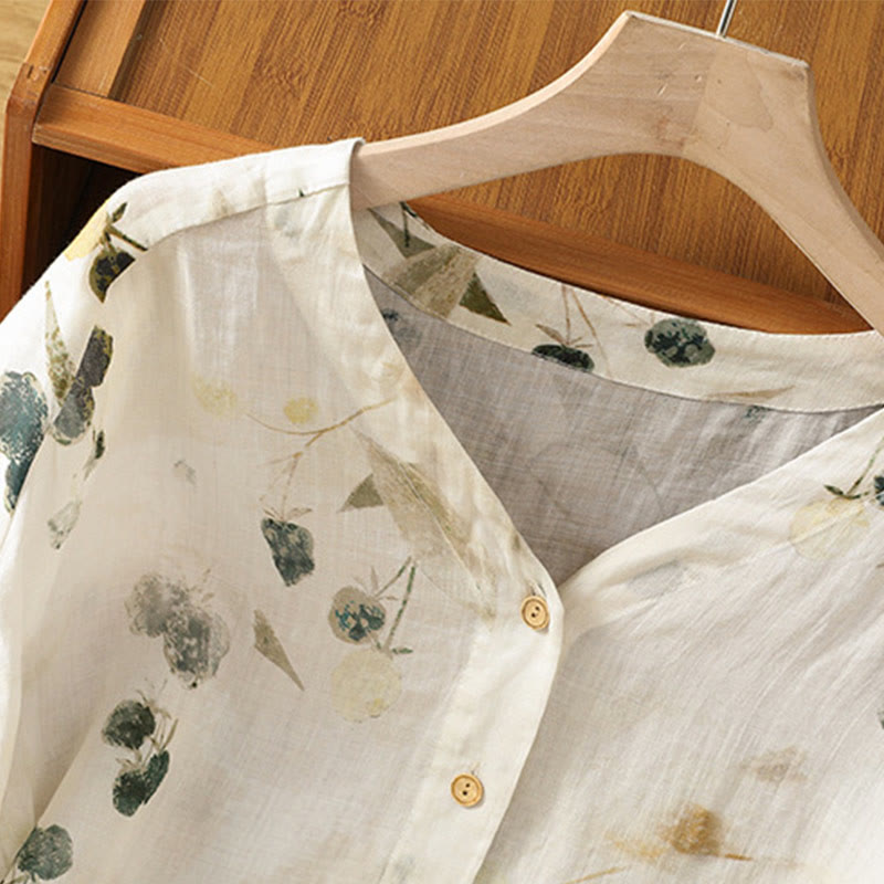 Camisa de mujer de poliéster con cuello en V, diseño de botones y estampado de Buddha Stones. - image 3