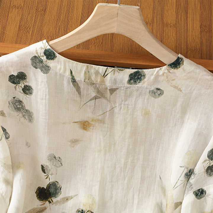 Camisa de mujer de poliéster con cuello en V, diseño de botones y estampado de Buddha Stones. - image 4