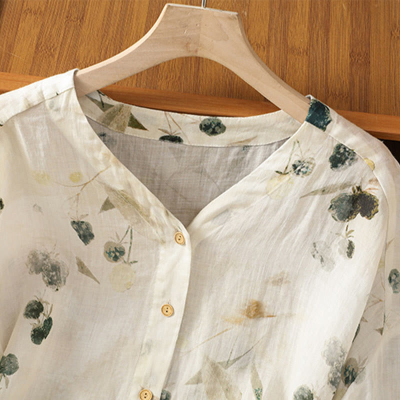 Camisa de mujer de poliéster con cuello en V, diseño de botones y estampado de Buddha Stones. - image 2
