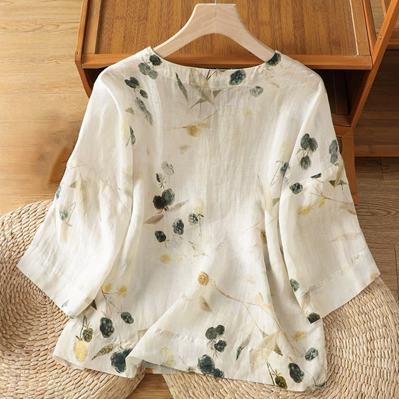 Cárdigan de poliéster con mangas tres cuartos para mujer, estampado de plantas y Buddha Stones , con cuello en V y botones - image 1