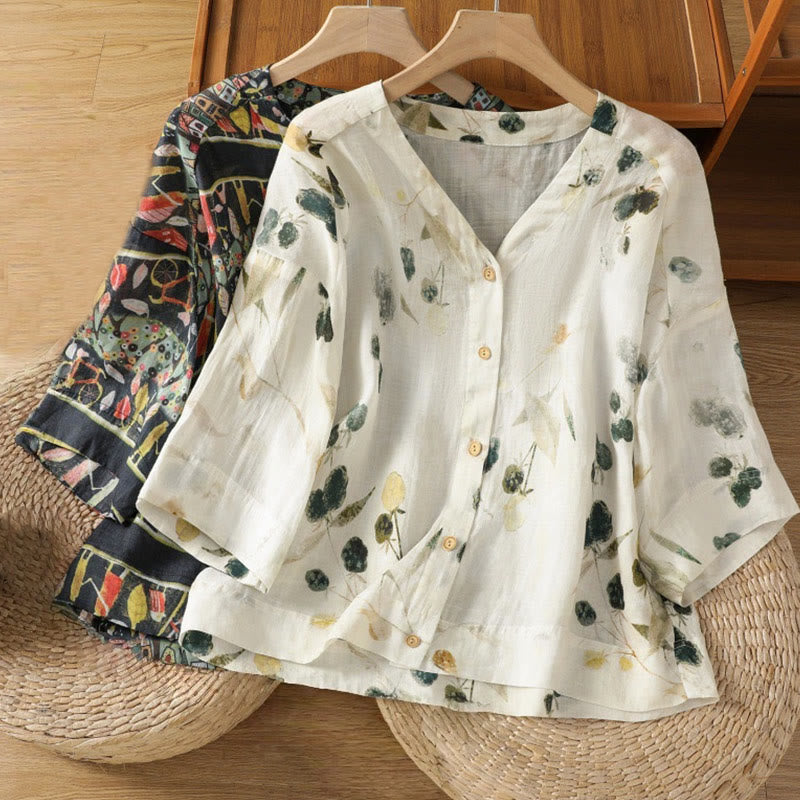 Camisa de mujer de poliéster con cuello en V, diseño de botones y estampado de Buddha Stones. - image 16