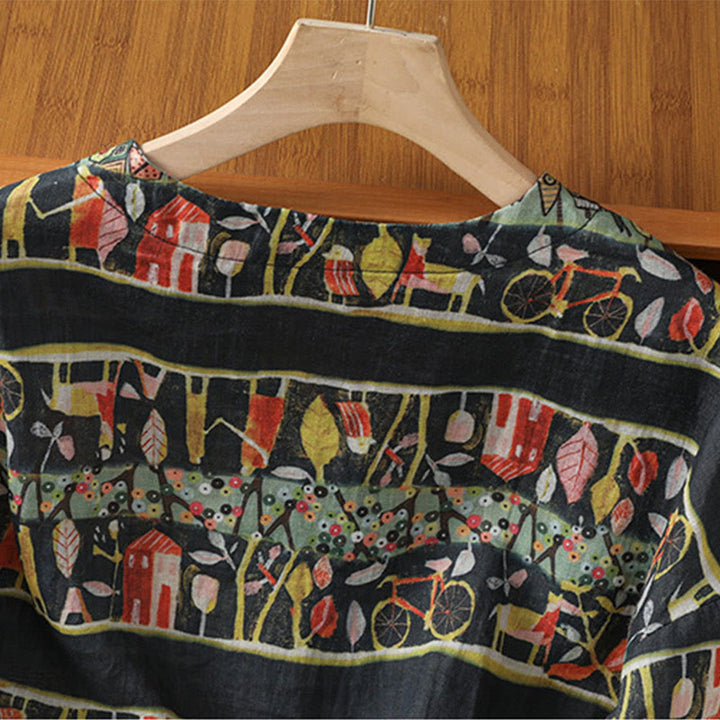 Camisa de mujer de poliéster con cuello en V, diseño de botones y estampado de Buddha Stones. - image 11