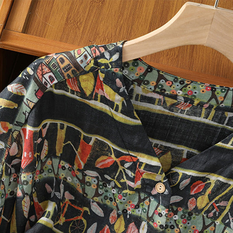 Camisa de mujer de poliéster con cuello en V, diseño de botones y estampado de Buddha Stones. - image 13