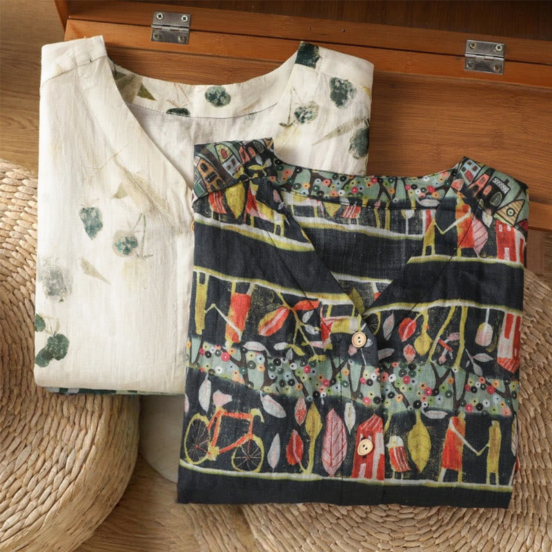 Camisa de mujer de poliéster con cuello en V, diseño de botones y estampado de Buddha Stones. - image 17