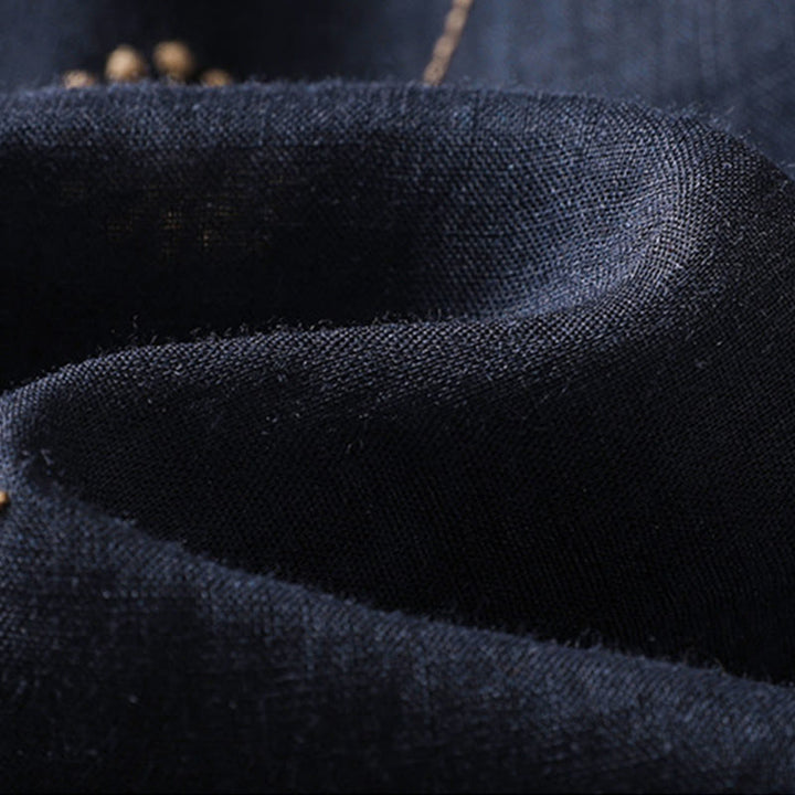 Pantalones de lino y algodón con estampado de diente de león para mujer, estilo casual, de pierna ancha, color azul medianoche, Buddha Stones - image 7