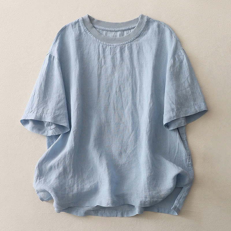 Camisa de poliéster de manga corta para mujer con diseño de Buddha Stones, cuello redondo y diseño de hilo liso - Azul cielo claro - US14，UK/AU18，EU46 (2XL) - image 0