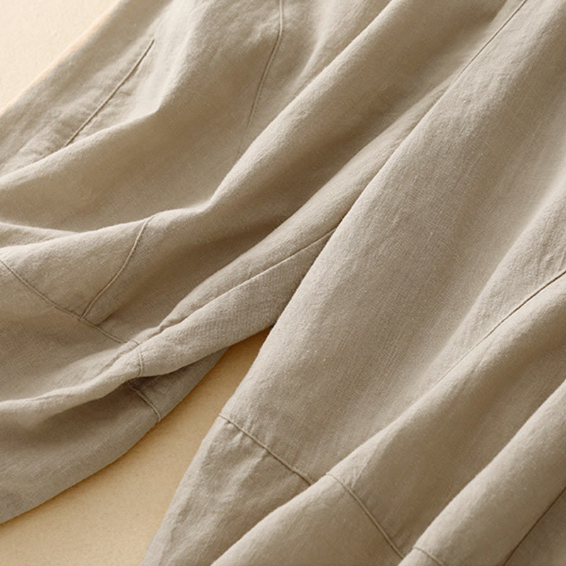 Pantalones casuales Buddha Stones Commute de algodón con pernera ancha y bolsillos para mujer - image 3