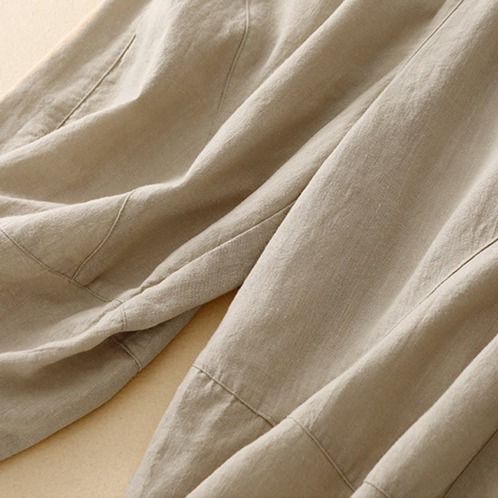 Pantalones casuales Buddha Stones Commute de algodón con pernera ancha y bolsillos para mujer - image 3