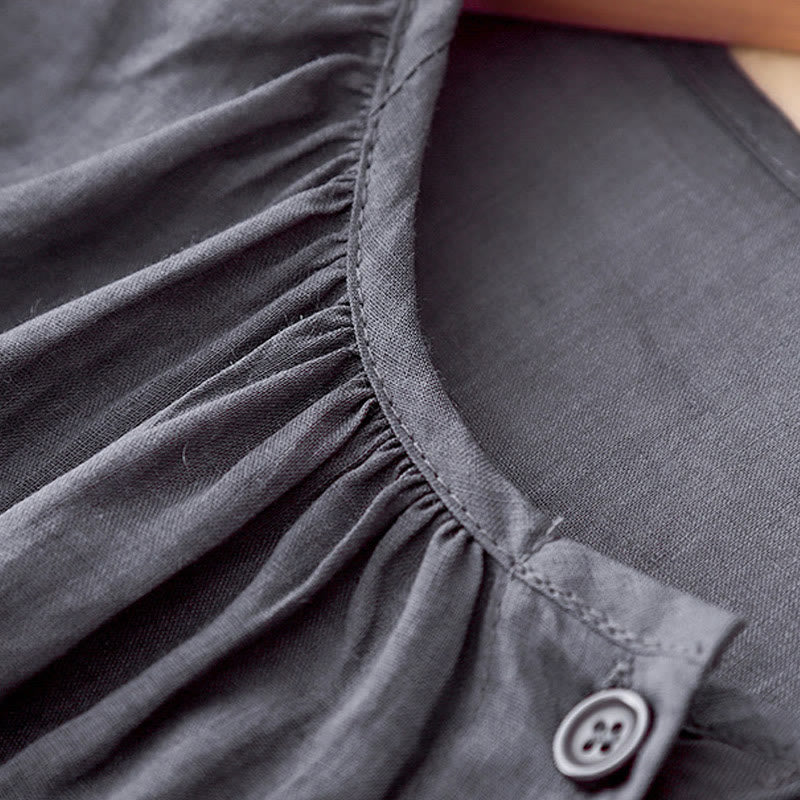 Camisa de algodón con cuello redondo y botones lisos para mujer, manga tres cuartos, con diseño de Buddha Stones - image 4