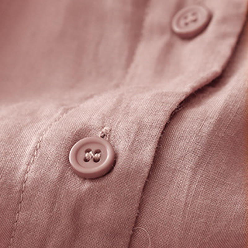 Camisa de algodón con cuello redondo y botones lisos para mujer, manga tres cuartos, con diseño de Buddha Stones - image 8