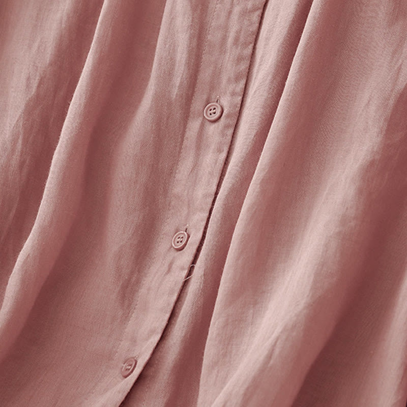 Camisa de algodón con cuello redondo y botones lisos para mujer, manga tres cuartos, con diseño de Buddha Stones - image 10