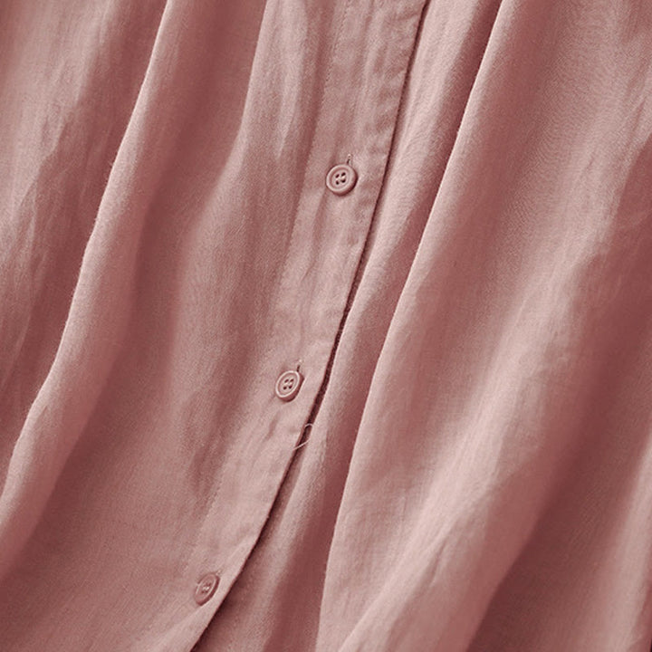 Camisa de algodón con cuello redondo y botones lisos para mujer, manga tres cuartos, con diseño de Buddha Stones - image 10