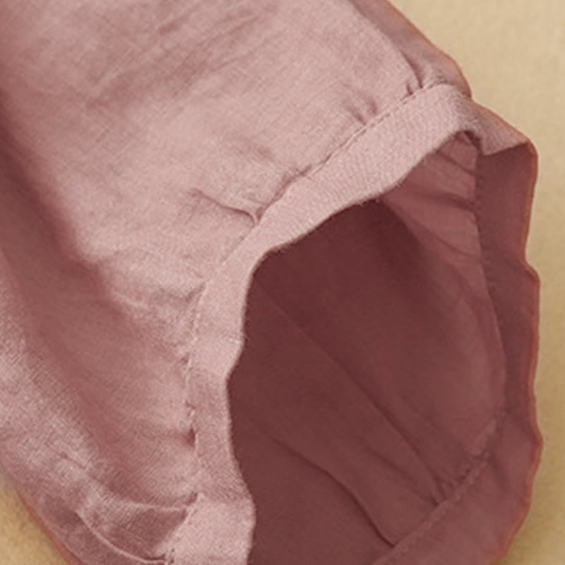 Camisa de algodón con cuello redondo y botones lisos para mujer, manga tres cuartos, con diseño de Buddha Stones - image 7