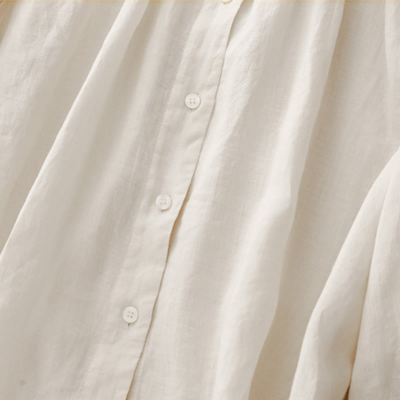 Camisa de algodón con cuello redondo y botones lisos para mujer, manga tres cuartos, con diseño de Buddha Stones - image 13