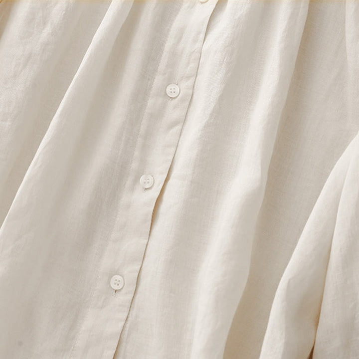 Camisa de algodón con cuello redondo y botones lisos para mujer, manga tres cuartos, con diseño de Buddha Stones - image 13