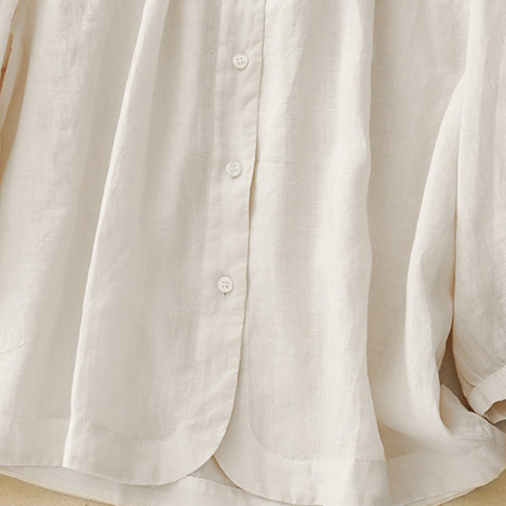 Camisa de algodón con cuello redondo y botones lisos para mujer, manga tres cuartos, con diseño de Buddha Stones - image 18