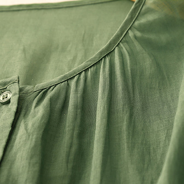 Camisa de algodón con cuello redondo y botones lisos para mujer, manga tres cuartos, con diseño de Buddha Stones - image 24