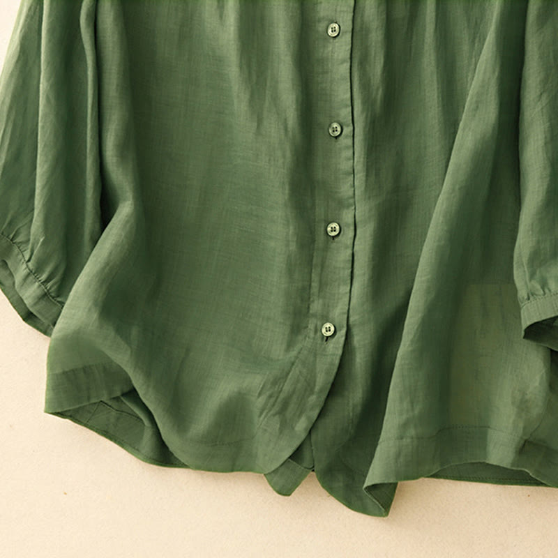 Camisa de algodón con cuello redondo y botones lisos para mujer, manga tres cuartos, con diseño de Buddha Stones - image 25