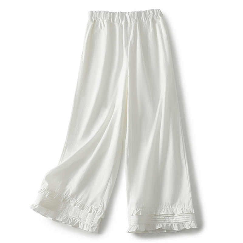 Pantalones de lino y algodón para mujer con bolsillos y diseño de dobladillo con volantes en colores puros de Buddha Stones Artistic Commute - image 7