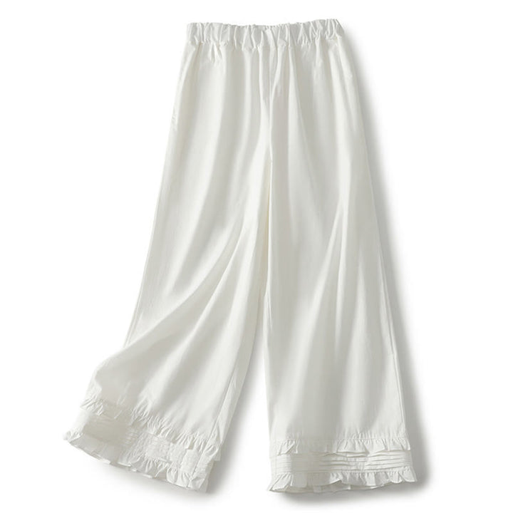 Pantalones de lino y algodón para mujer con bolsillos y diseño de dobladillo con volantes en colores puros de Buddha Stones Artistic Commute - image 7