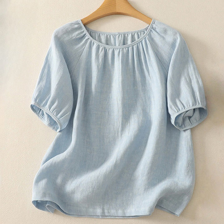 Buddha Stones Camiseta informal de verano de algodón con cuello redondo y manga corta para mujer