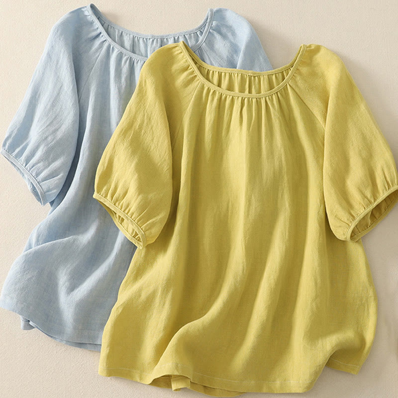 Buddha Stones Camiseta informal de verano de algodón con cuello redondo y manga corta para mujer